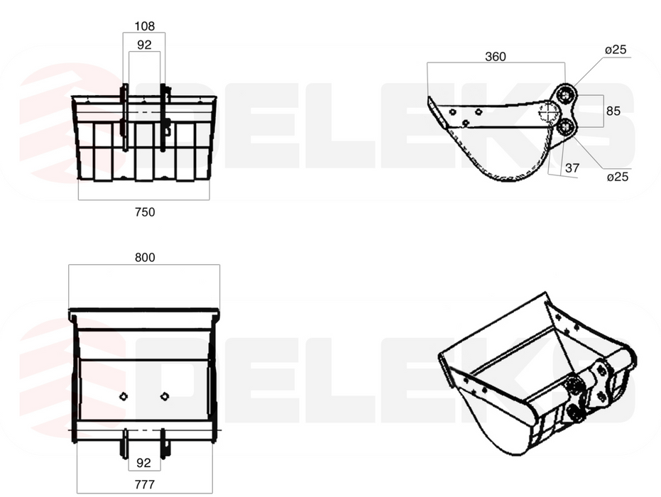 DELEKS® 80cm Bucket for M100 Mini Excavator