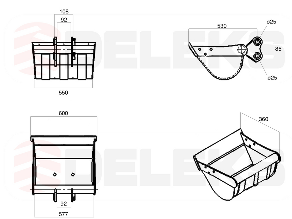DELEKS® 60cm Tilt Bucket for M100 Mini Excavator