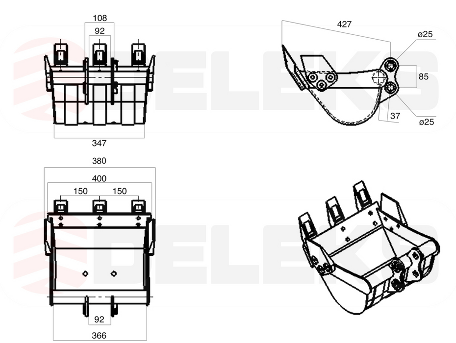 DELEKS® 38cm Bucket for M100 Mini Excavator
