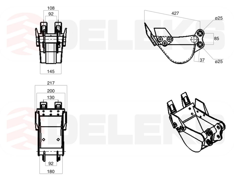 DELEKS® 20cm Bucket for Mini Excavators