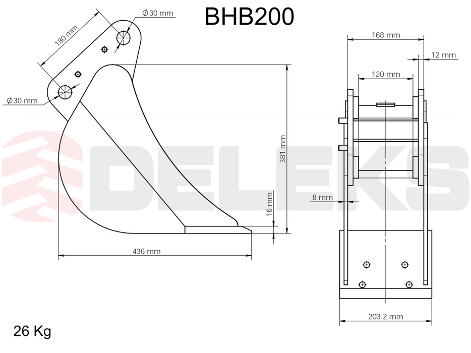 DELEKS® BHB-200 Mini Excavator Bucket