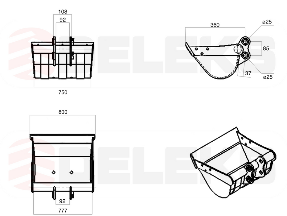 DELEKS® 80cm Tilt Bucket for M100 Mini Excavator