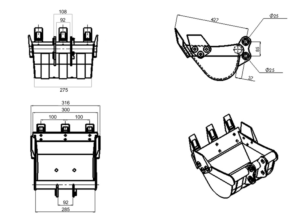 DELEKS® 30cm Bucket for Mini Excavators